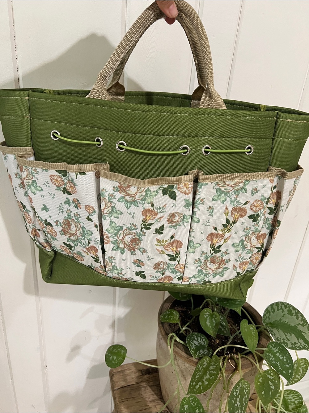 NWOT Olive Green & Floral Garden Tote / Bag